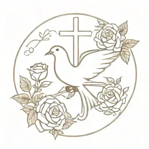dove and roses with a cross  tattoo design idea