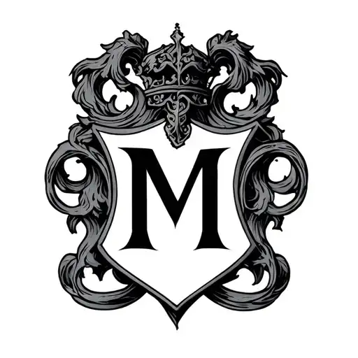 "- M -" "- M -" gothic coat of arms tattoo design idea