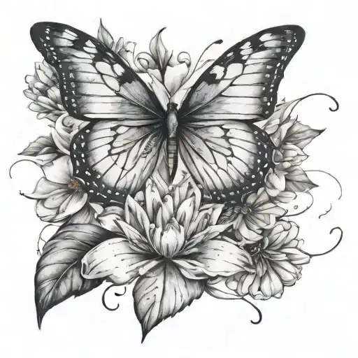 flower butterfly with water lilly and dandelion   tattoo design idea