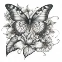 flower butterfly with water lilly and dandelion   tattoo design idea