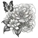 flower butterfly with water lilly and dandelion   tattoo design idea
