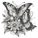 flower butterfly with water lilly and dandelion   tattoo design idea