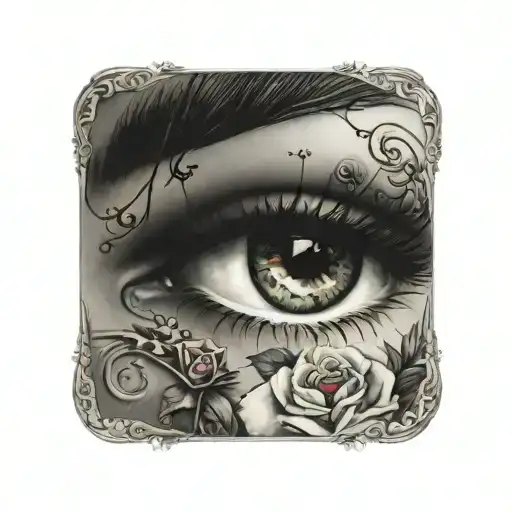 sexy gypsy eye with gems and rose wrapped tattoo design idea