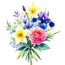 soft floral arrangements including rose, daffodils, carnations and iris memorial love  tattoo design idea