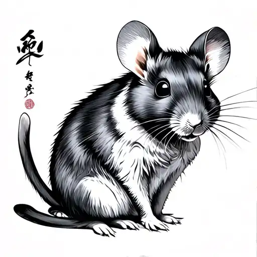 japanese stylised beautiful lady rat tattoo design idea