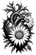 thorn and daisy with anotomicly correct heart shape tattoo design idea