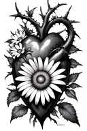 thorn and daisy with anotomicly correct heart shape tattoo design idea