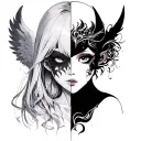 anime girl split face design angel and demon side tattoo design idea