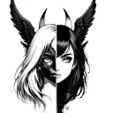 anime girl split face design angel and demon side tattoo design idea