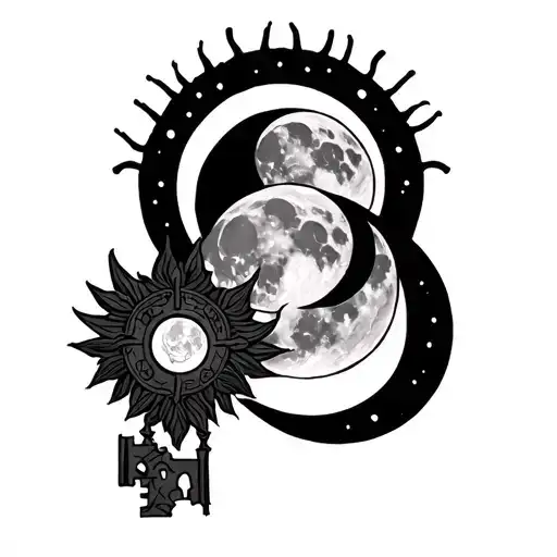Hecate key 3 moons tattoo design idea