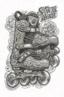 the phrase "SK8 don't H8" in the shape of aggressive inline skates tattoo design idea