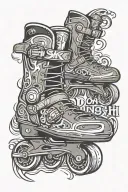 the phrase "SK8 don't H8" in the shape of aggressive inline skates tattoo design idea