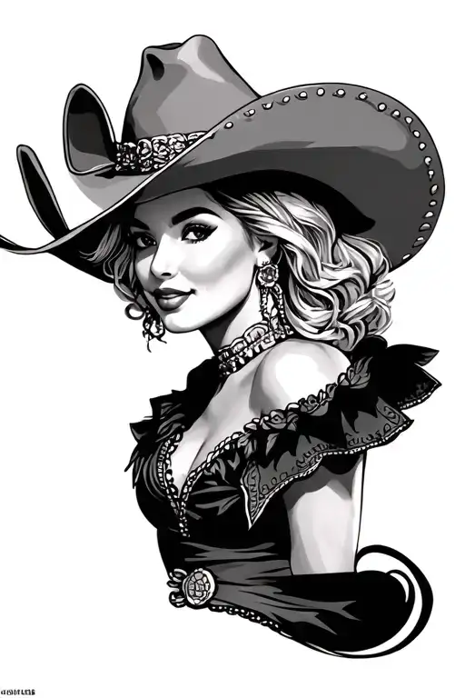 flirty cowgirl hat semi realism tattoo design idea