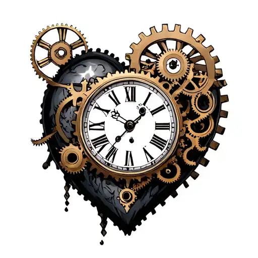 heart Steampunk clock with gears tattoo design idea