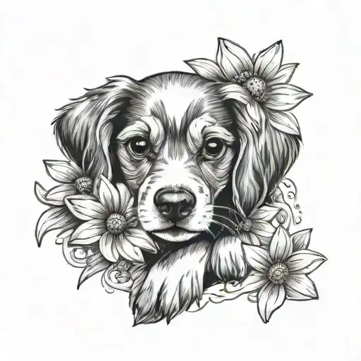 paws dog daisy flowers tattoo design idea
