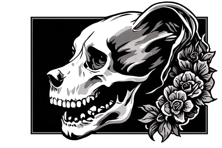 dog skull side profile tattoo design idea