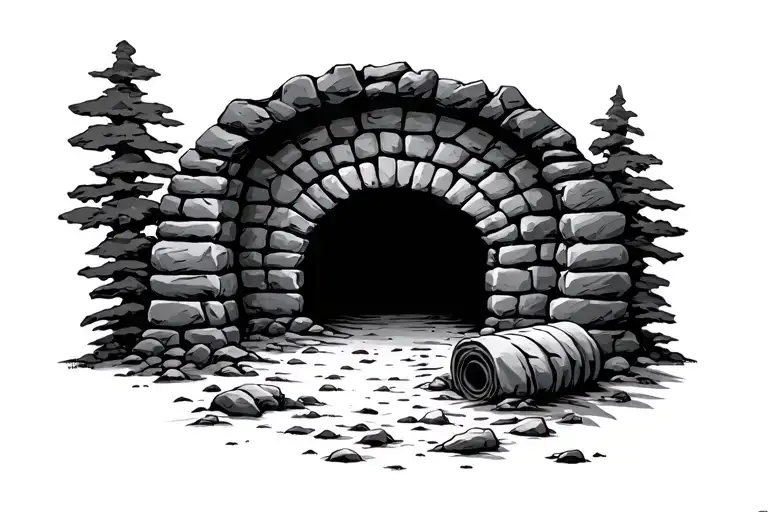 Empty Tomb with stone rolled away tattoo design idea