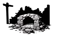 Empty Tomb with stone rolled away tattoo design idea