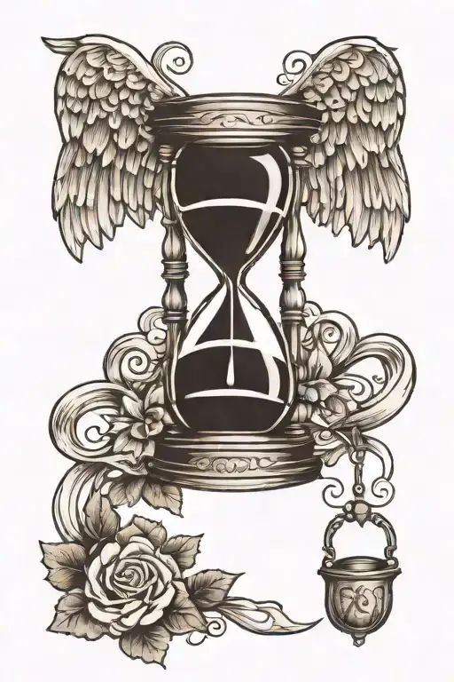 hourglass with angel wings tattoo design idea