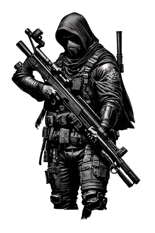 Vindicare Assassin with Sniper Rifle tattoo design idea