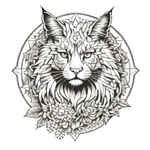 maine coon, ohana, aster flower tattoo design idea