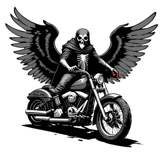 reaper on a Harley with wings behind it tattoo design idea