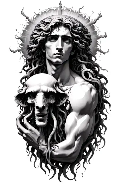 perseus holding medusas head tattoo design idea
