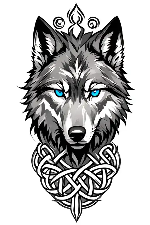 wolf with blue eyes on armor tattoo design featuring Celtic trinity knot  tattoo design idea
