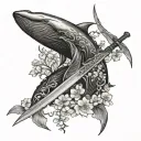whale berserk dragonslayer sword cherry blossom tattoo design idea