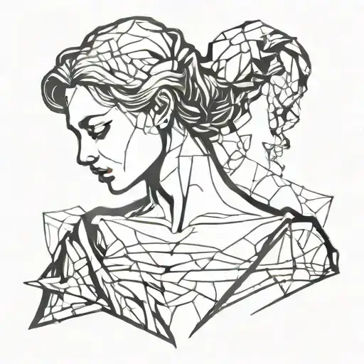 feminine statude bust with cracks around it  tattoo design idea