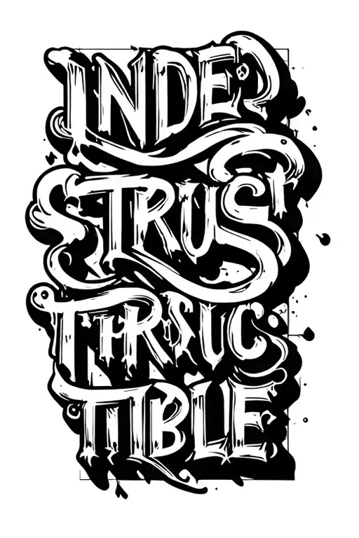 "Indestructible" shading blacked out background bubble letters horizontal  tattoo design idea