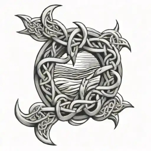 Celtic knotwork intertwined ocean waves tattoo design idea