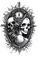 compass clock skulls lady tattoo design idea