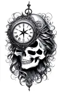 compass clock skulls lady tattoo design idea