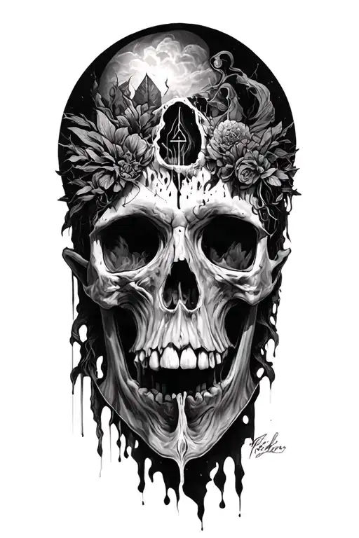  generate a black and white, metaphorical and biblical representation of the "Valley of the Shadow of Death" as describe tattoo design idea