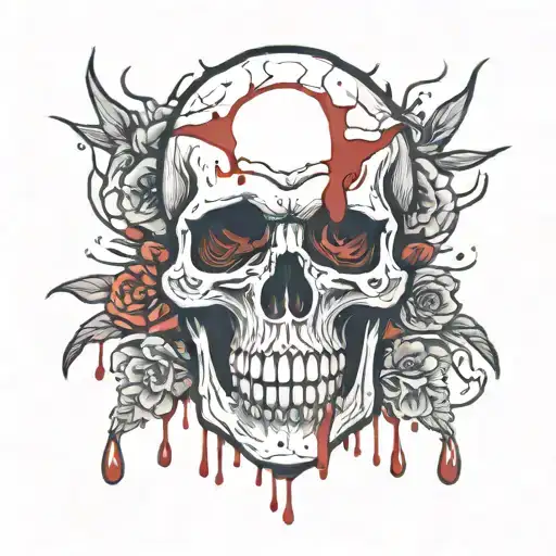 skull facing forward with lots of blood dripping from it tattoo design idea