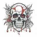 skull facing forward with lots of blood dripping from it tattoo design idea