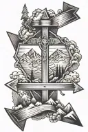 arrow with a cross and mountains  tattoo design idea