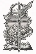 arrow with a cross and mountains  tattoo design idea