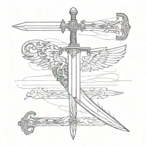 single longsword with single wing tattoo design idea