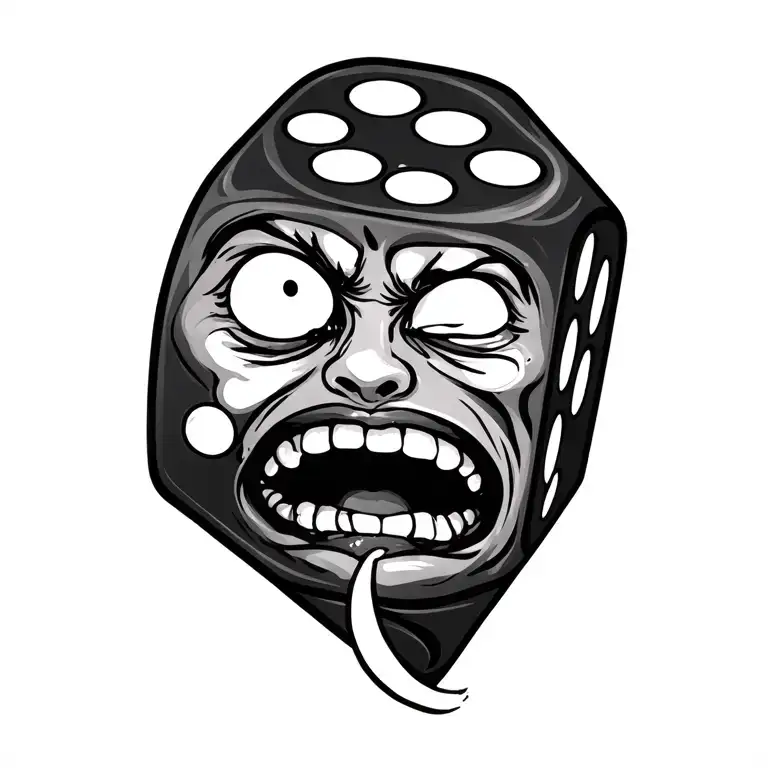 a dice with a crying face smoking a joint tattoo design idea