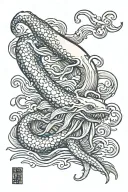 giant squid in deep ocean waves tattoo design idea