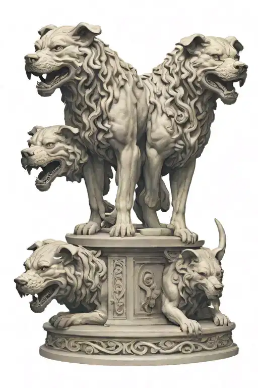 cerberus dog statue hades Greek god tattoo design idea