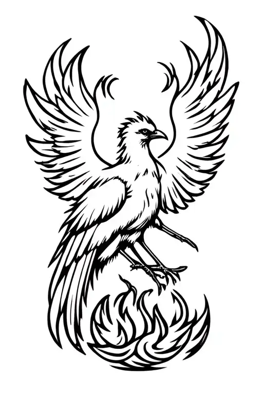 Stencil pheonix rising from the ashes symbolyzing transformation and never giving up tattoo design idea