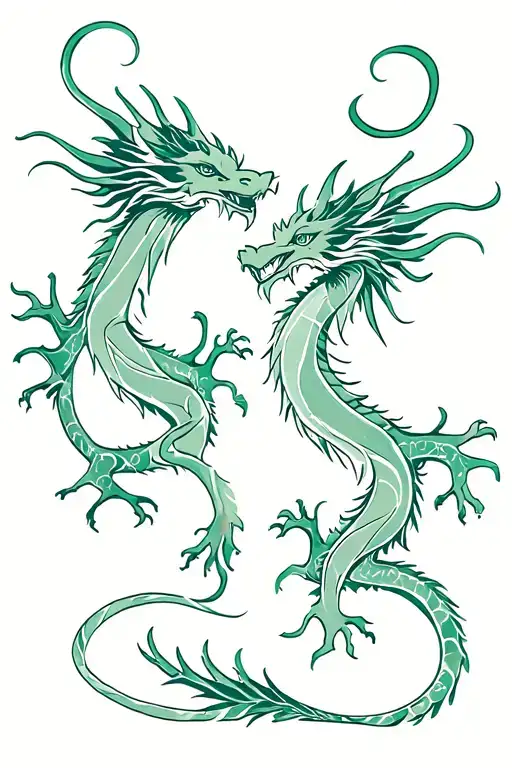 gemini twin dragons one red one green tattoo design idea