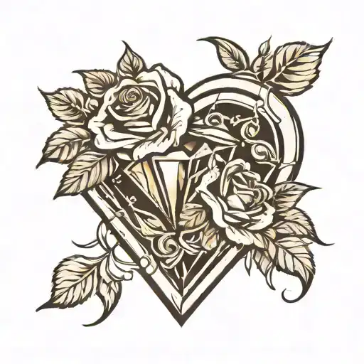 Diamond Heart with Roses with space inside for text tattoo design idea