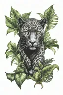 full body black panther in jungle leaves tattoo design idea