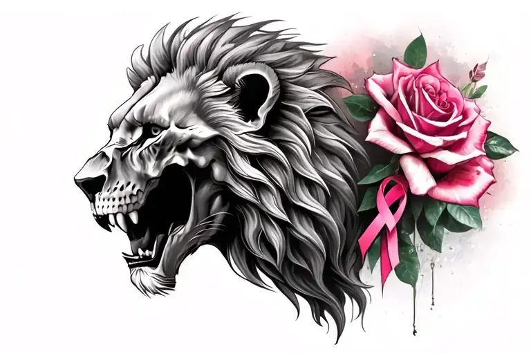 lion head tattoo depicting death by breast cancer tattoo design idea