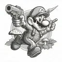 mario pointing gun to mushroom tattoo design idea