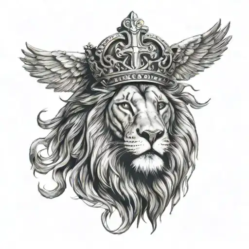 Lion of Judah Rasta Lion with Orthodox Coptic Cross in background tattoo design idea